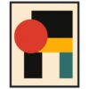 Lámina de arte abstracto con formas geométricas y colores vivos, ideal para decoración moderna y promoción de arte digital.