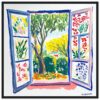 Puerta abierta con vista a jardín colorido, estilo pintura acrílica, arte contemporáneo, obra original de Digiart Studio.