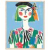 Colorful abstract portrait of a woman with floral accessories.