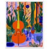 Ciencia ficción, naturaleza, música, instrumentos, arte digital, ilustración moderna, estilo colorido, creación artística para interiores.