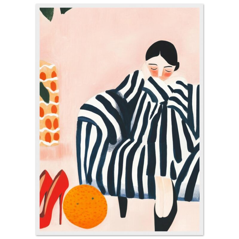 Chica con ropa a rayas en estilo ilustración moderna.