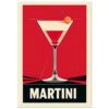 Vaso martini con cereza y sombrillla, cartel vintage de cócteles.