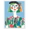 Dibujo artístico de retrato femenino con colores vivos y estilo moderno para diseño gráfico.