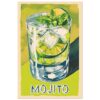 Refresco mojito con limón, menta y hielo en un vaso alto, ilustración artística vibrante.