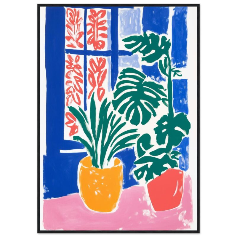 f2c678bd-964c-4a7e-9c9a-6c2edf742507.jpg Vaso de flores y plantas verdes en estilo abstracto con colores vibrantes.
