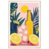 Vaso de limonada con hielo y botella de gaseosa, ilustración moderna y colorida, estilo digital.