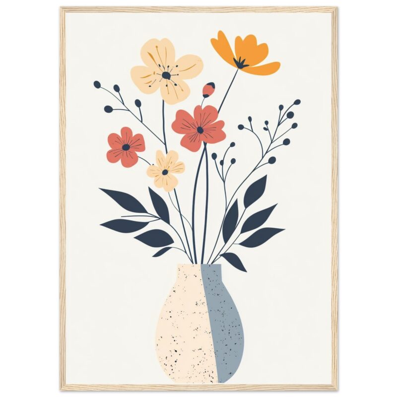 Flores abstractas en jarrón, decoración moderna y artística para interiores.