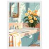 f94774f3-0928-4993-8eb7-8a5f9bb286e8.jpg Jarrón con flores en la cocina, decoración moderna y colorida, estilo de ilustración digital.