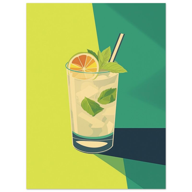 Refresco de limón y menta con hielo y una pajilla.