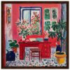 Bastidor con pintura acrílica de interior con plantas y flores en colores vibrantes y estilo expresionista, arte contemporáneo, decoración moderna, Digiart Studio.