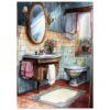 Espejo viejo en baño con azulejos y accesorios vintage, estilo clásico y decorativo.