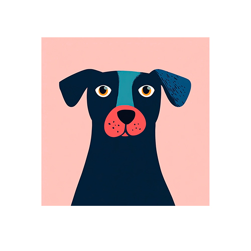 Perro estilo dibujo animado, moderno y colorido, arte digital para mascotas.