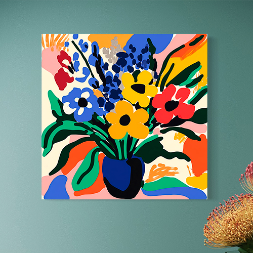 Flores coloridas en estilo abstracto, pintura moderna de arte digital en lienzo.